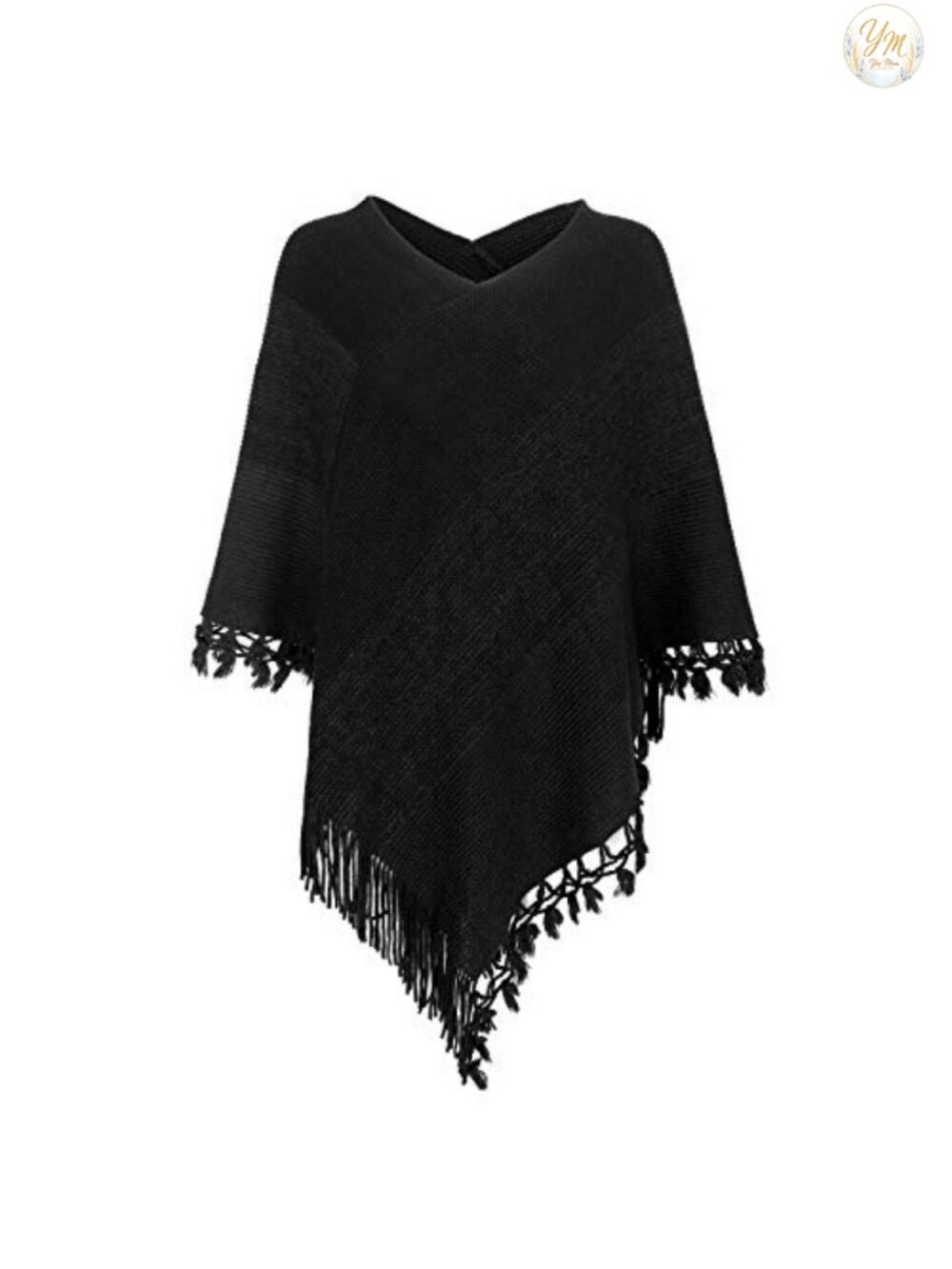Faux Cashmere Striped Poncho Tassel Fringed Knit Wrap Cape